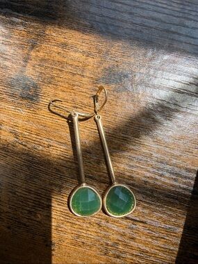 New Gold Drop Earrings with Green Gemstone
